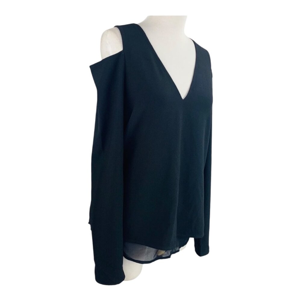Cooper & Ella Black Cold Shoulder V-Neck Blouse Womens Size S - Picture 4 of 8